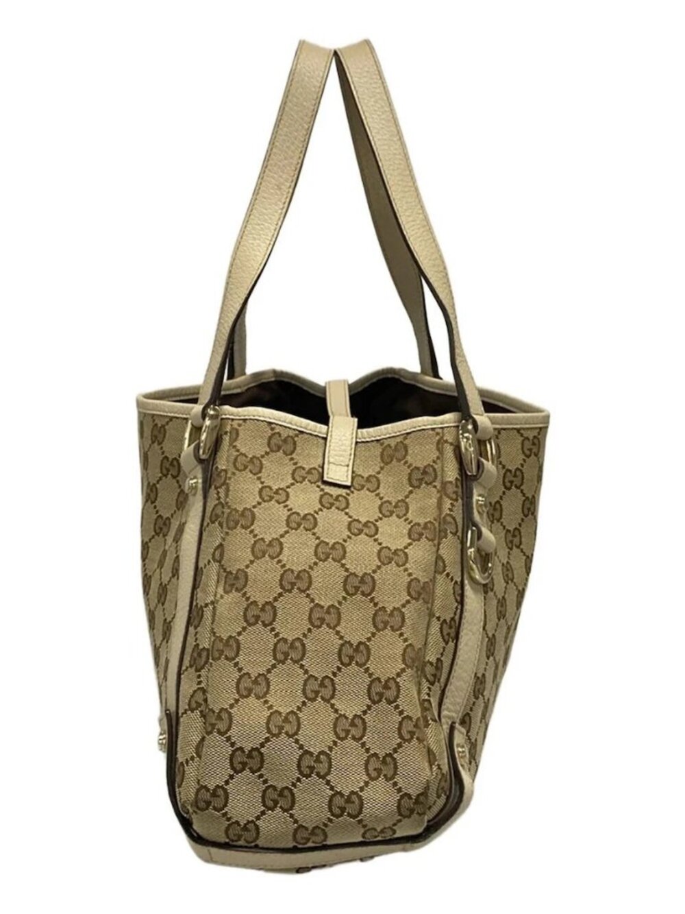 GUCCI Abbey, GG pattern 130736 Beige Dark Brown Cream Jacquard Leather Tote Bag - Picture 4 of 16